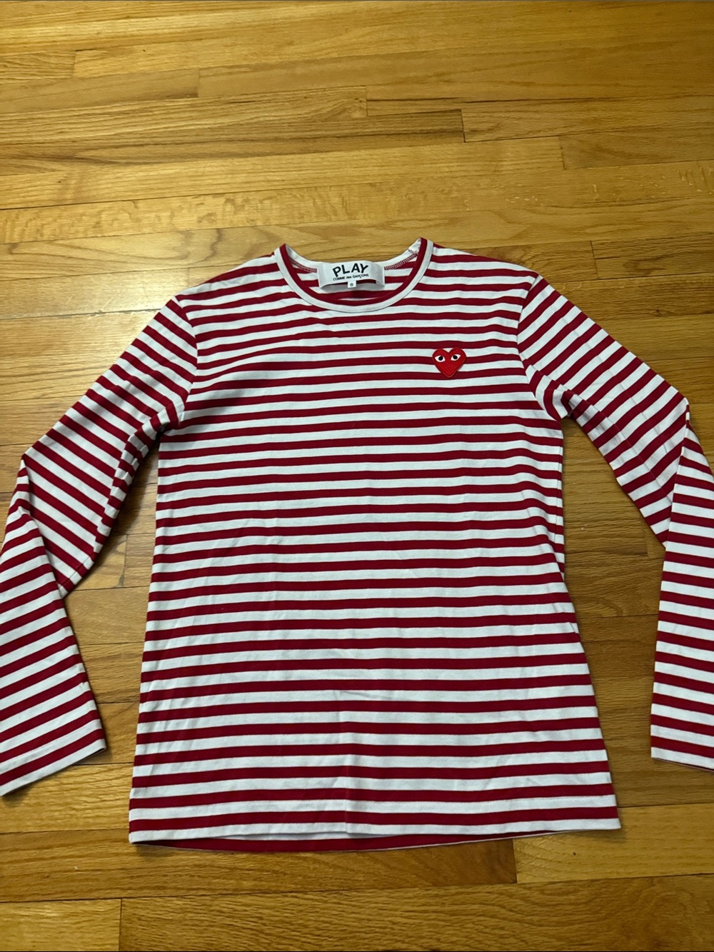 Comme De Garcons Play Mens Small Red‎ White Stripe Long Sleeve Shirt Heart Logo